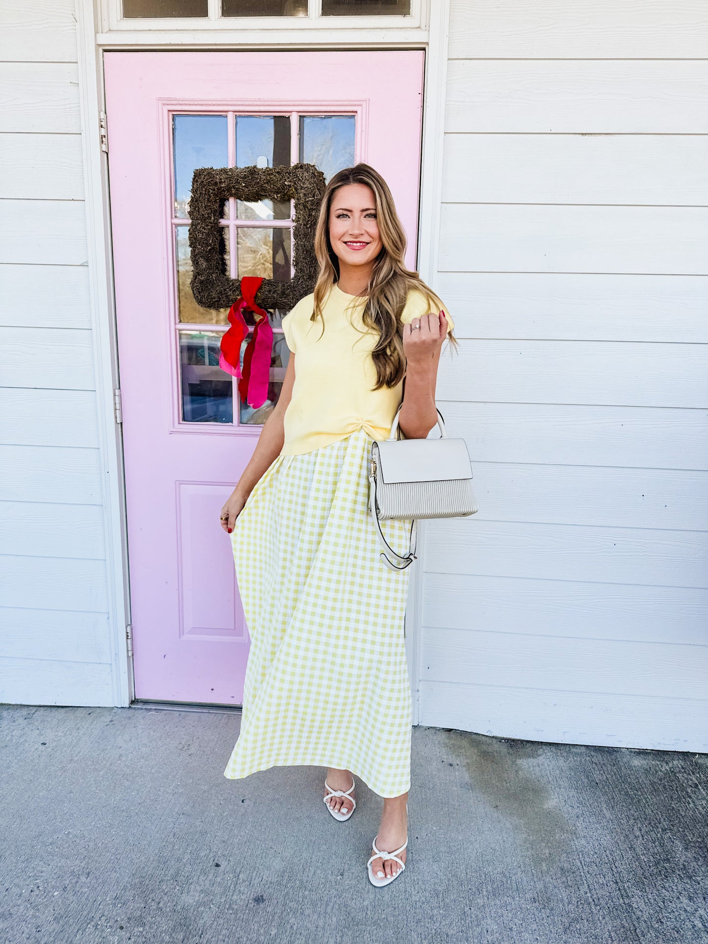 Light Of Mine Layered Gingham Midi Dress - Lemon
