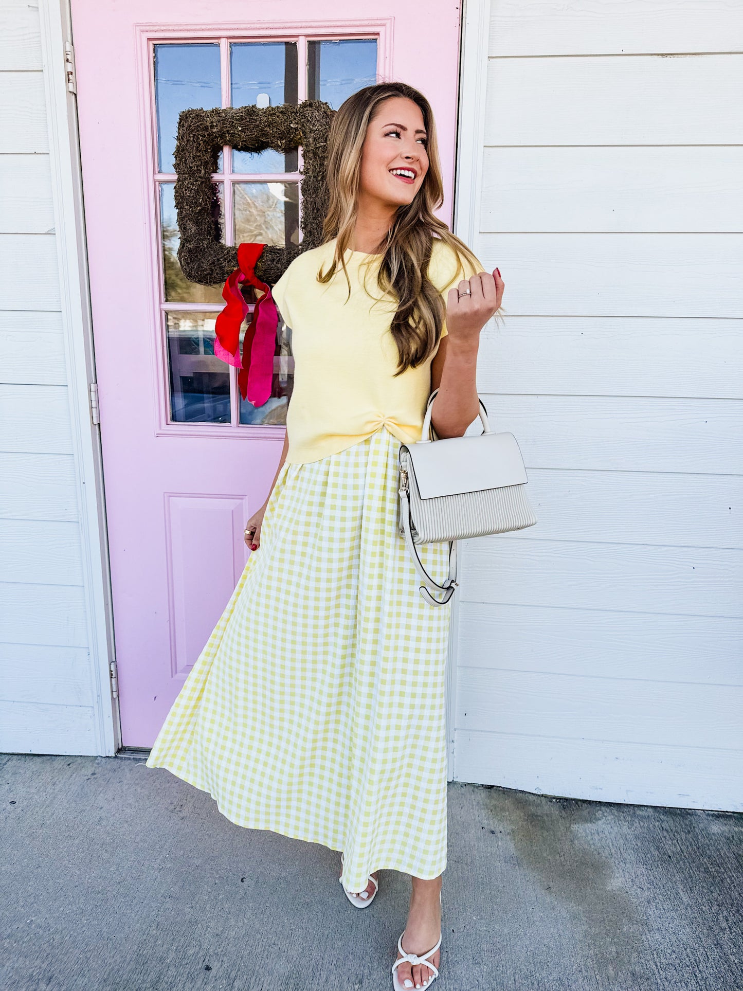 Light Of Mine Layered Gingham Midi Dress - Lemon