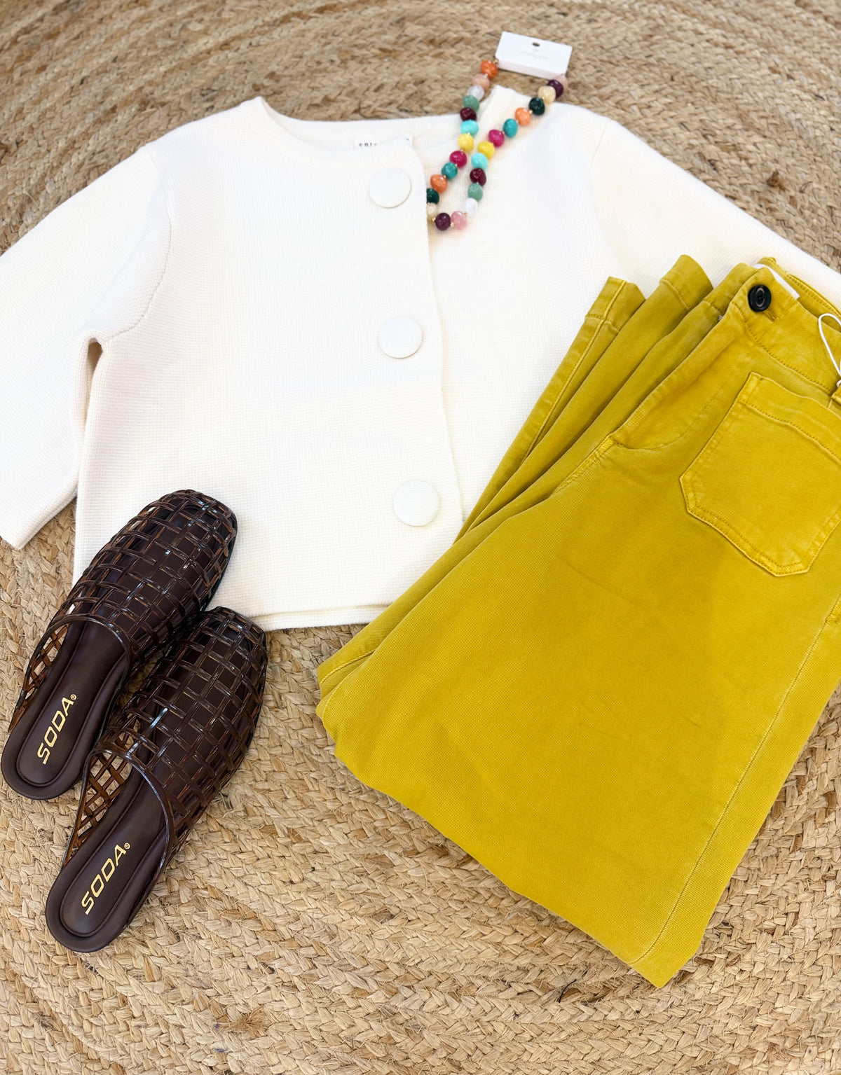 Holly Jolly Short Sleeve Button Up Sweater - Cream