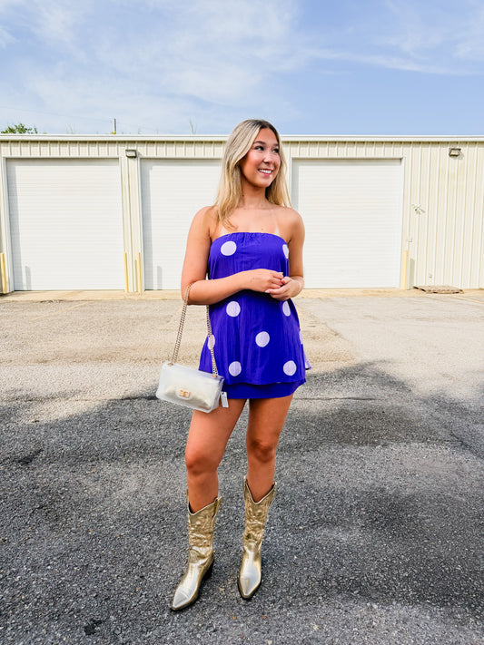 Geaux Team Polka Dot High Waist Mini Skirt - Purple
