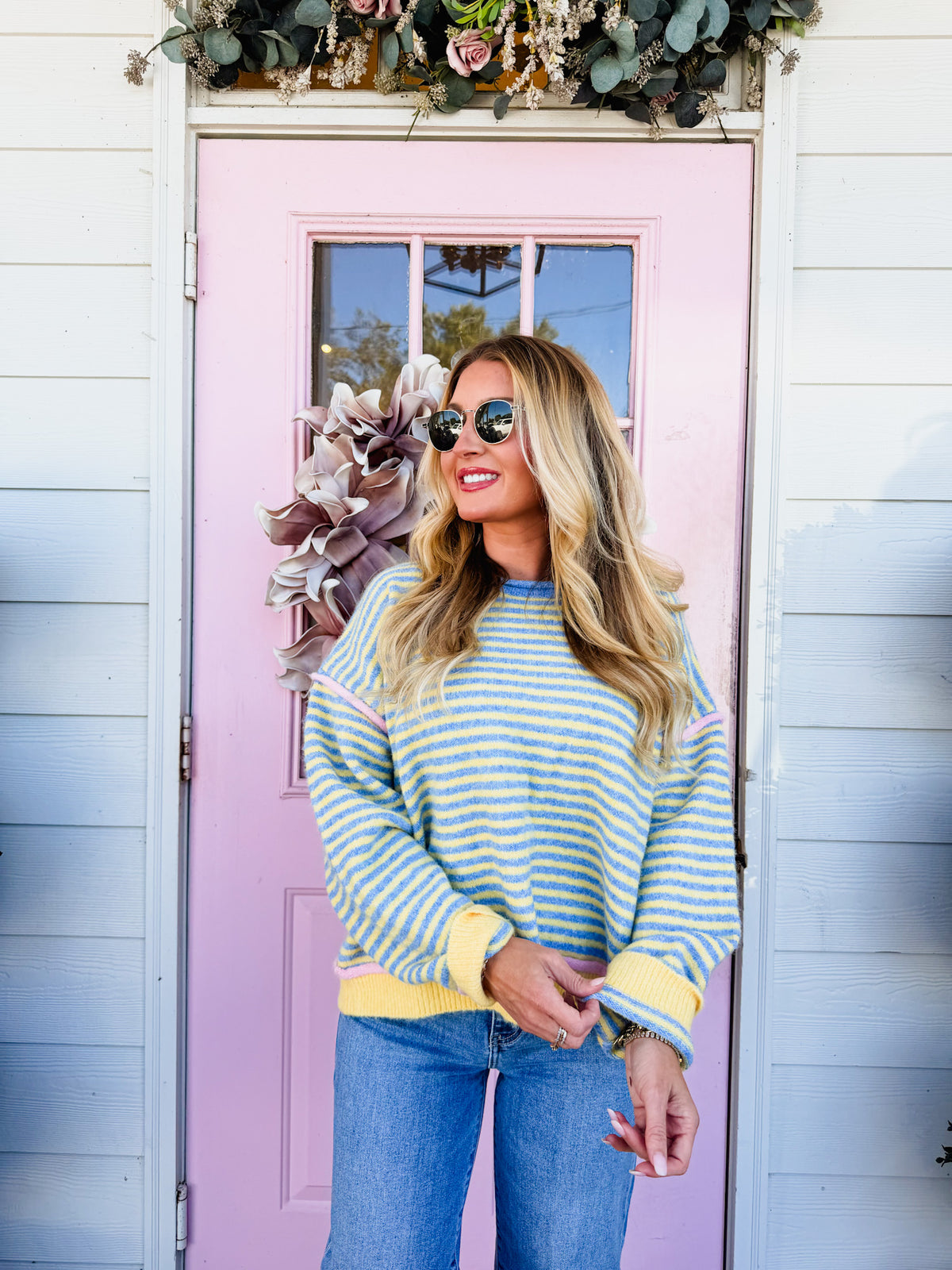 Spend Forever Stripe Pullover Sweater - Daisy/Sky