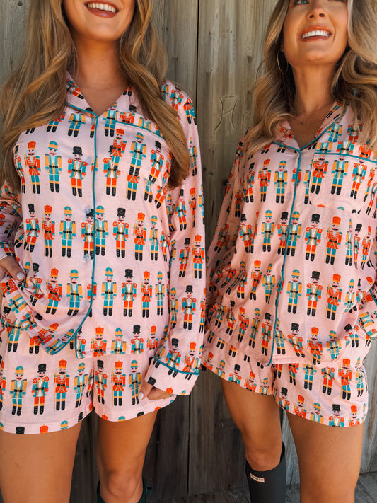Nutcracker 2 Piece Pajama Short Set - Pink