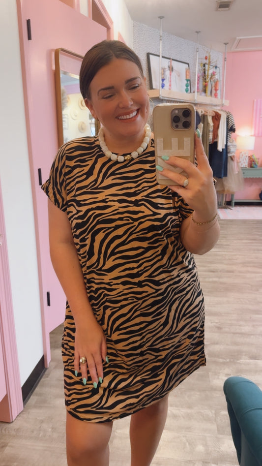 Squad Up Tiger Print Mini T-Shirt Dress - Brown/Black