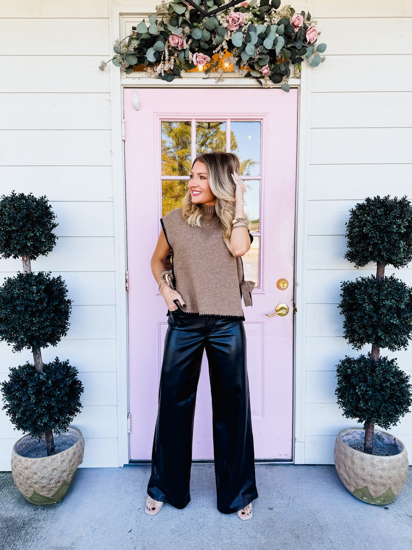 Winning Look Mock Neck Side Tie Sweater Top - Mocha