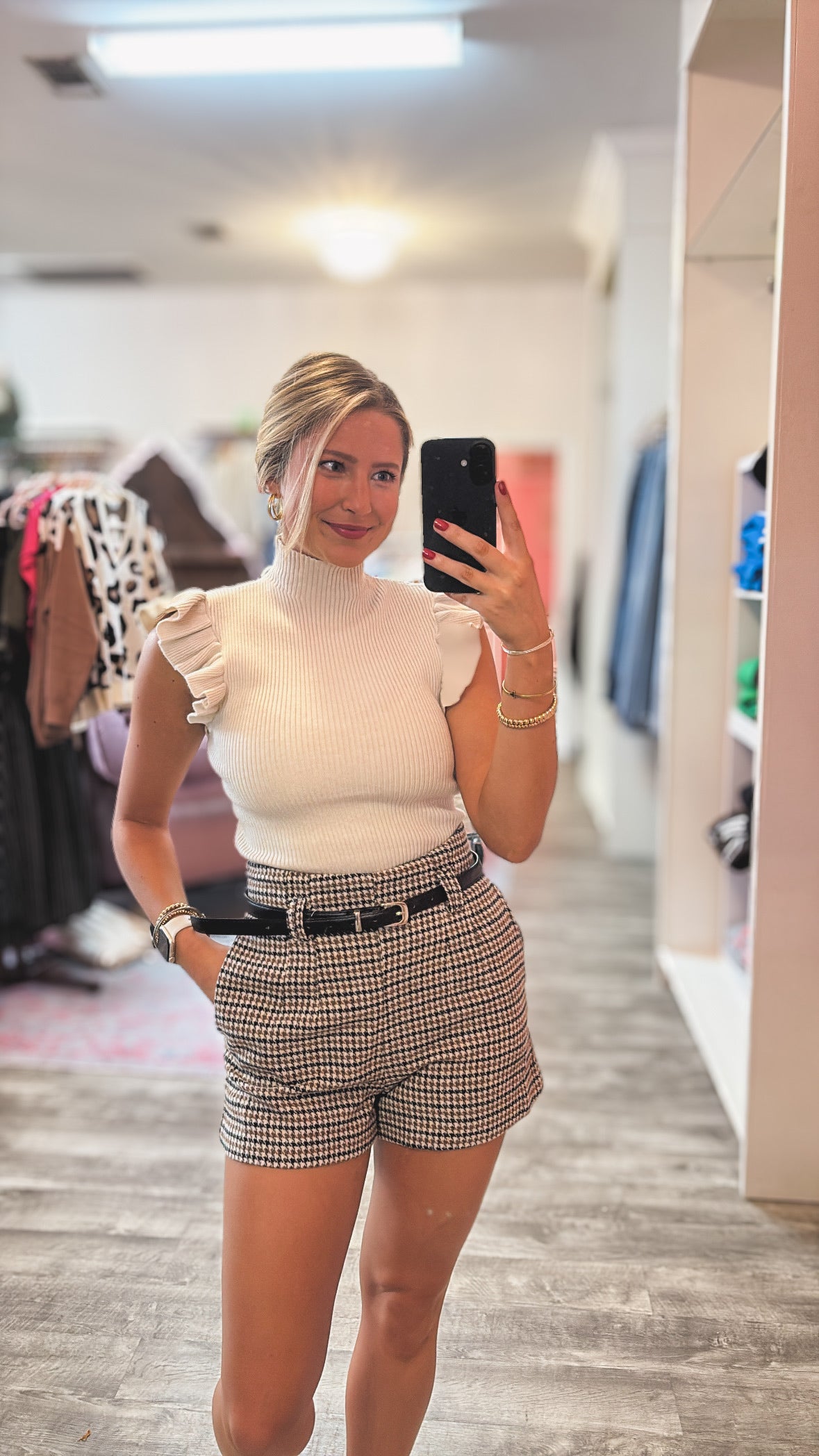 Memorabilia High Waist Belted Short - Cream Multi