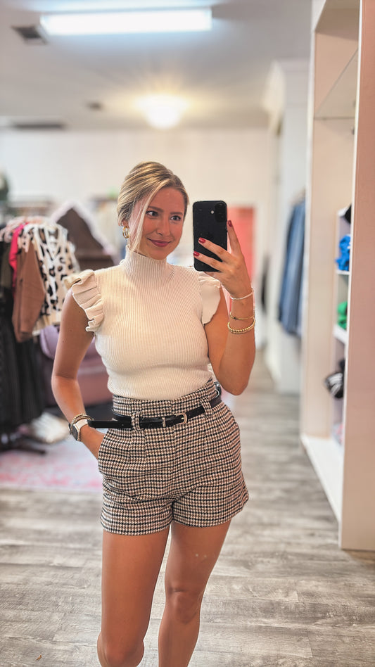 Memorabilia High Waist Belted Short - Cream Multi