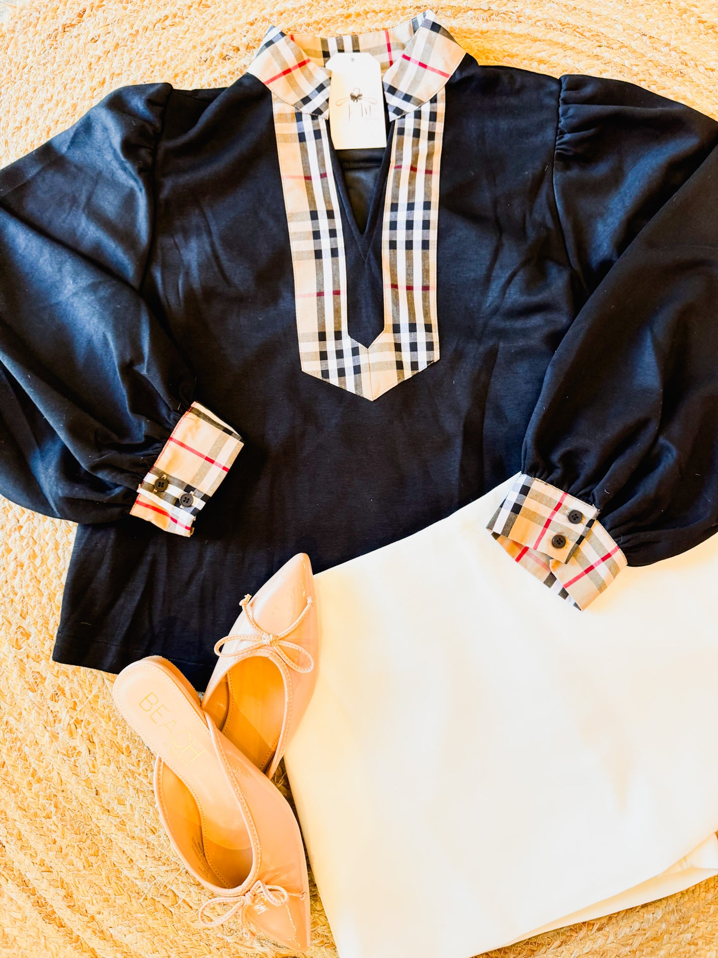 Take Flight Plaid Contrast Top - Black