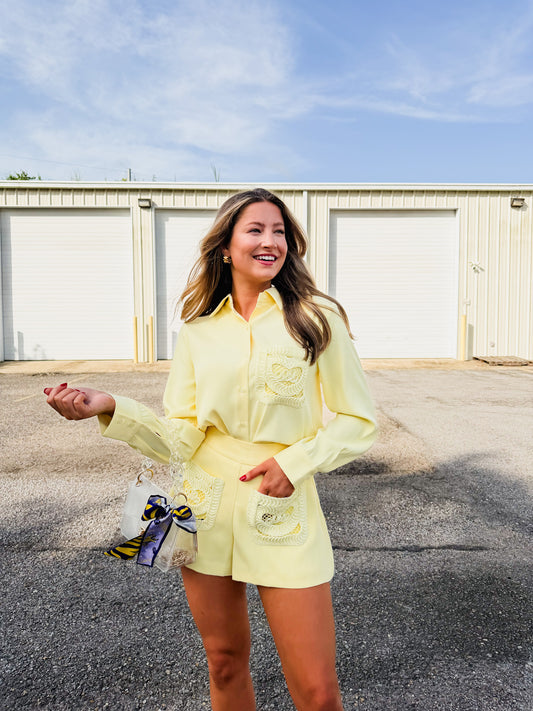Bayou Babe Net Pocket A-Line Shorts - Light Yellow