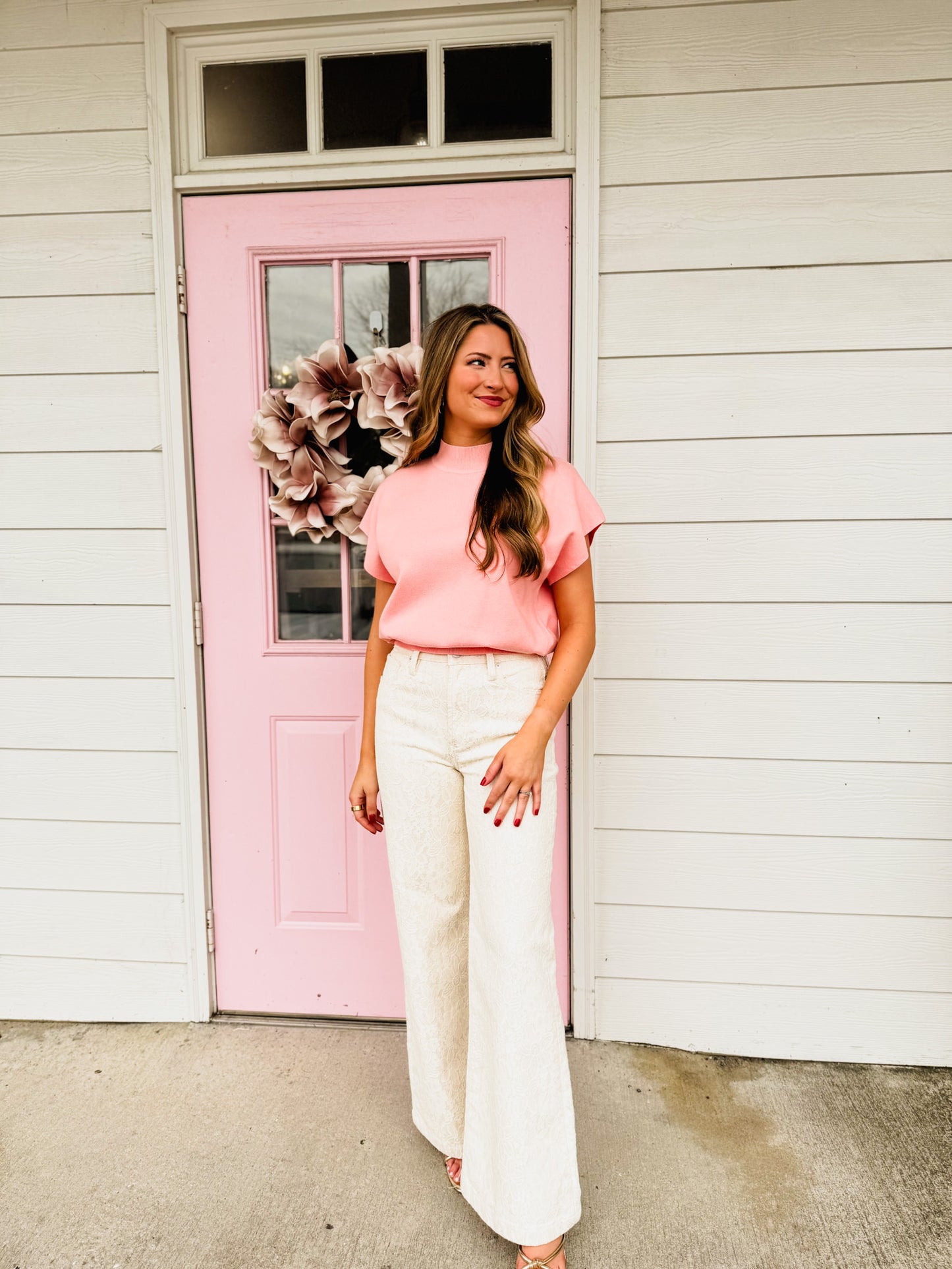 Must Have Mock Neck Short Sleeve Top - Apricot