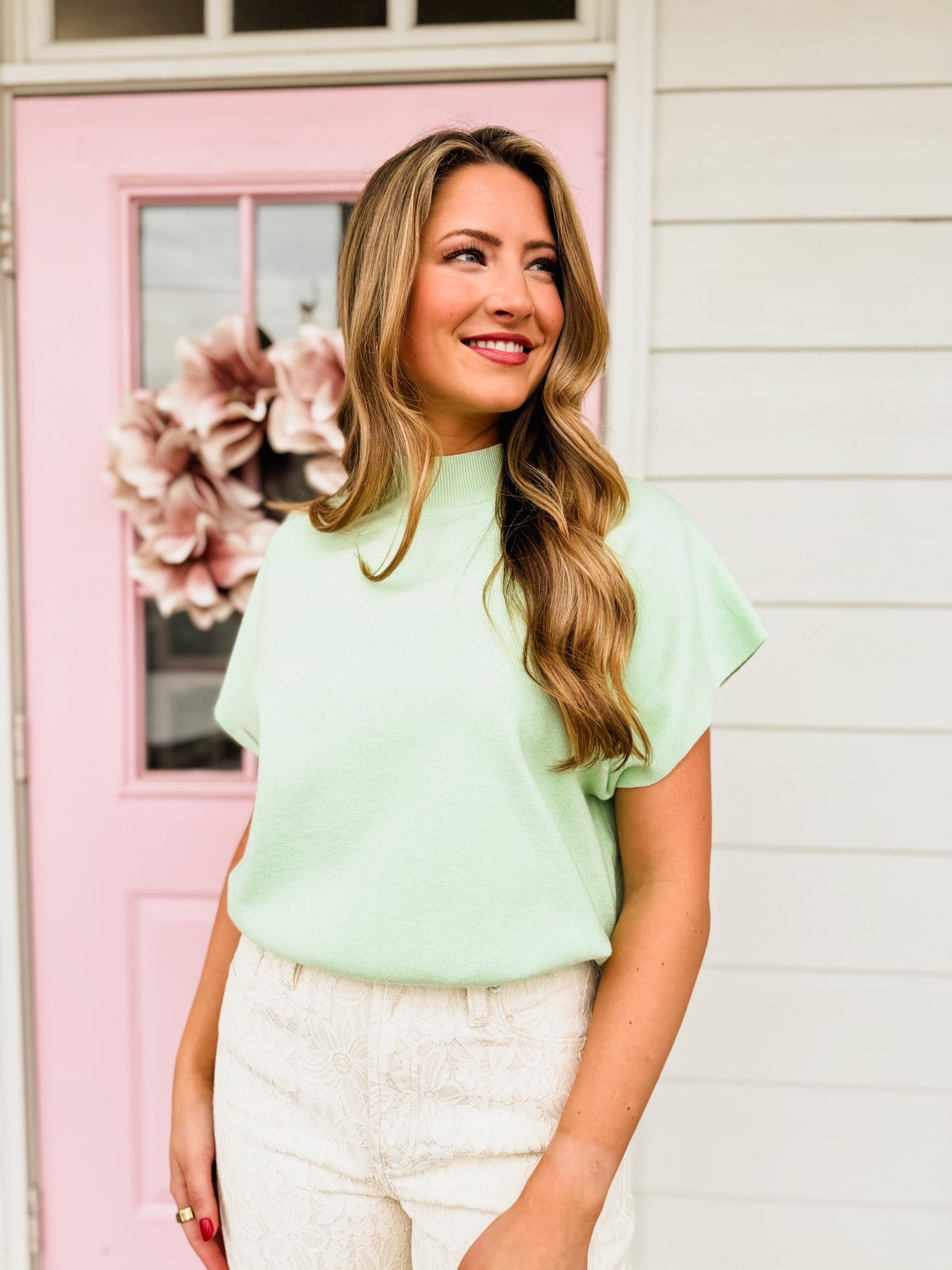 Must Have Mock Neck Short Sleeve Top - Mint