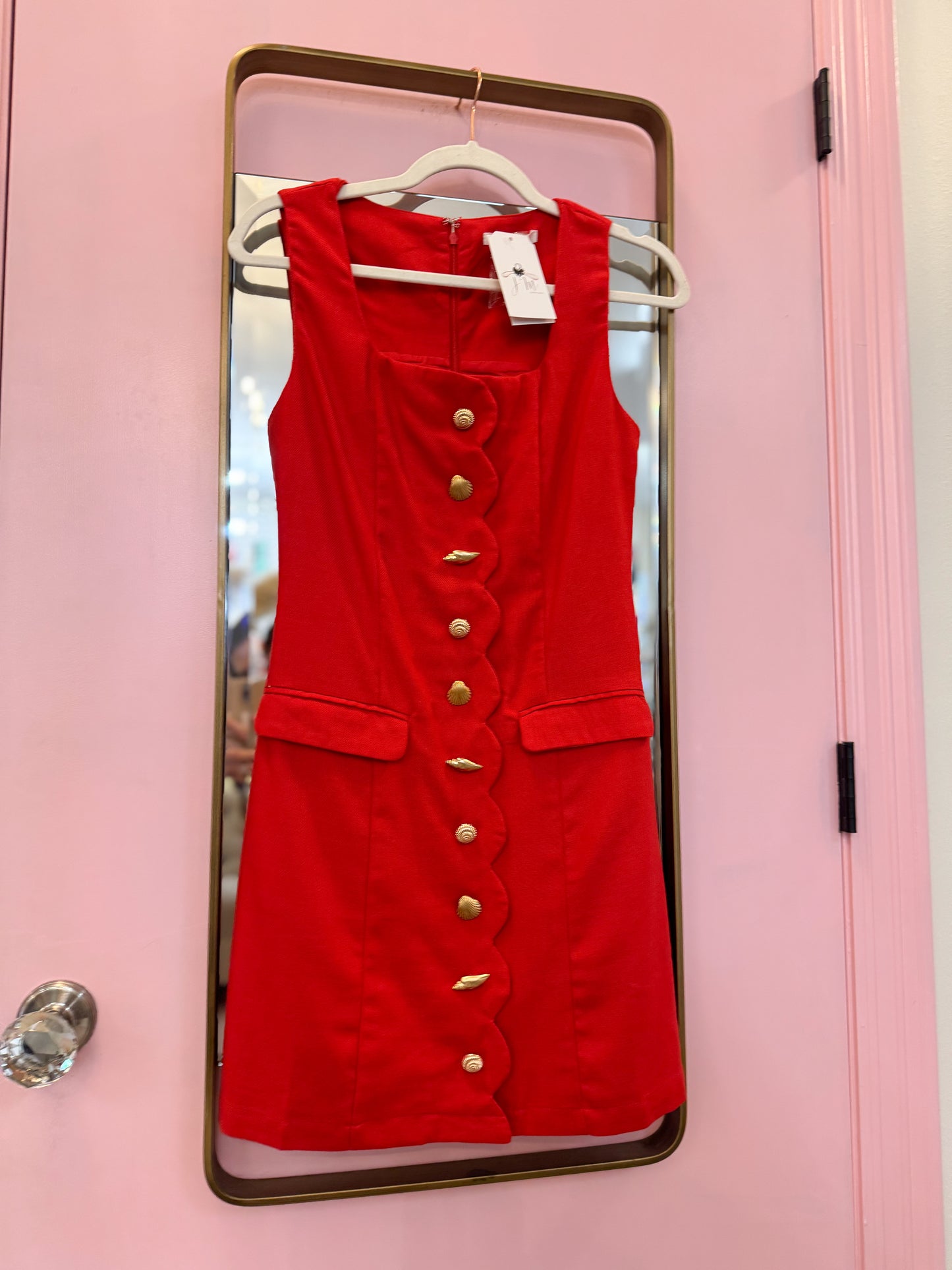 Super Fan Faux Shell Button Down Dress - Red