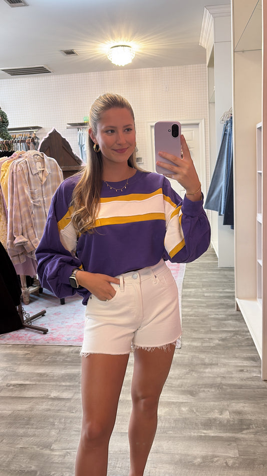 Gameday French Terry Color Block Top - Purple
