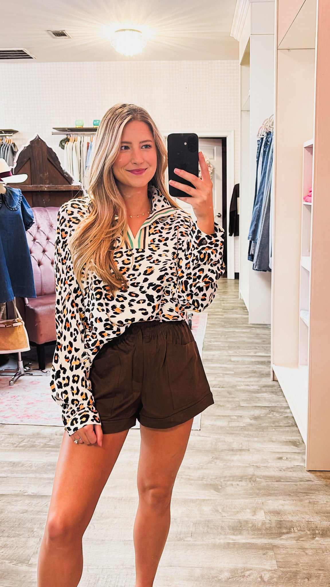 Striped Collar Leopard Blouse