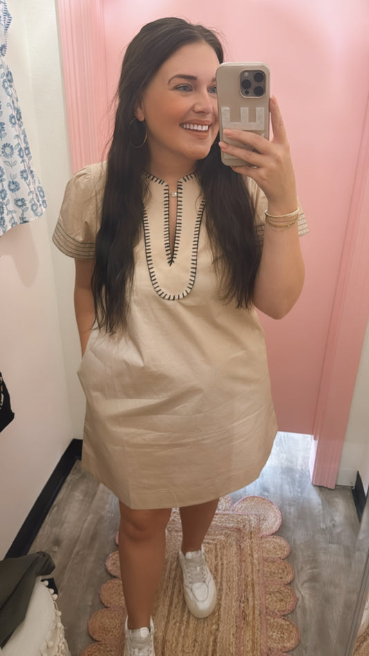 You Better Work Solid Woven Mini Dress - Taupe Black