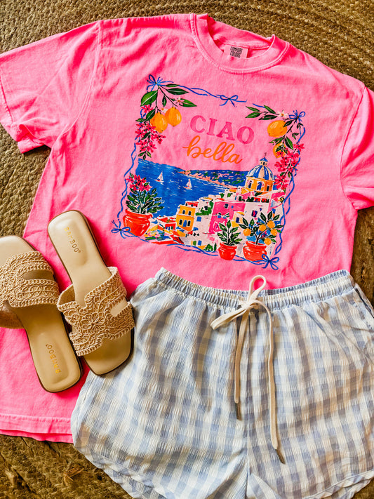 Ciao Bella Graphic Tee - Neon Pink