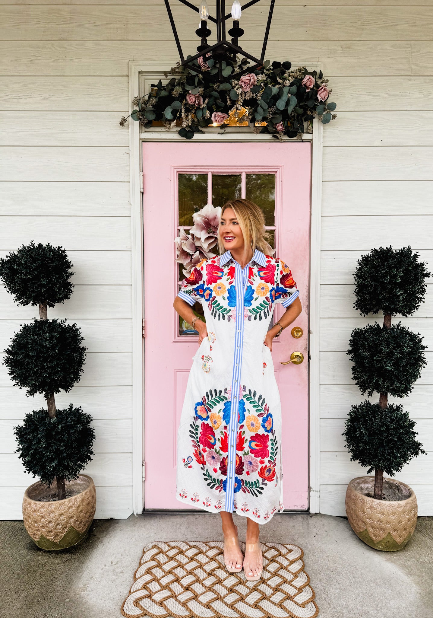 Cheers To You Botanical Button Down Midi Dress - Ivory