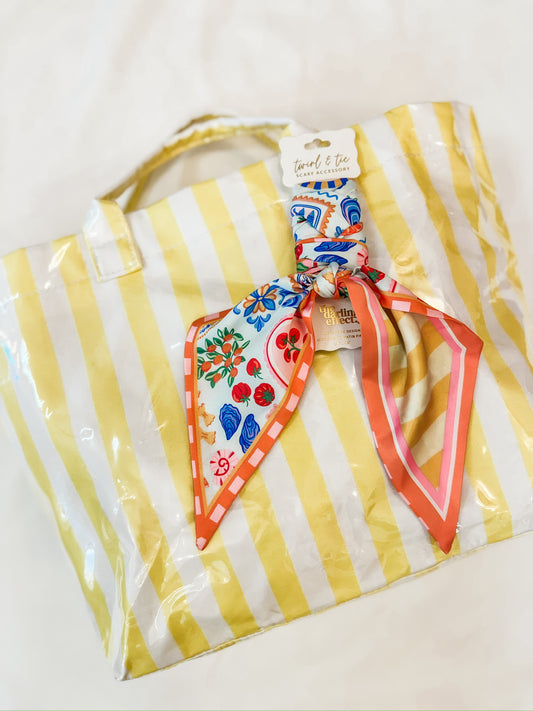 Cream Glossy Striped Tote Bag - Yellow