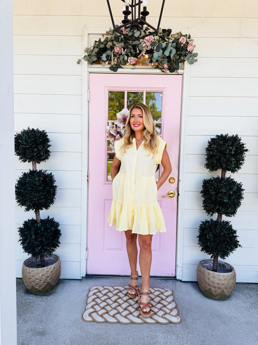 Elan Cap Sleeve Tiered Dress - Yellow