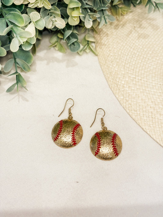 Baseball Dangle Earrings - Gold