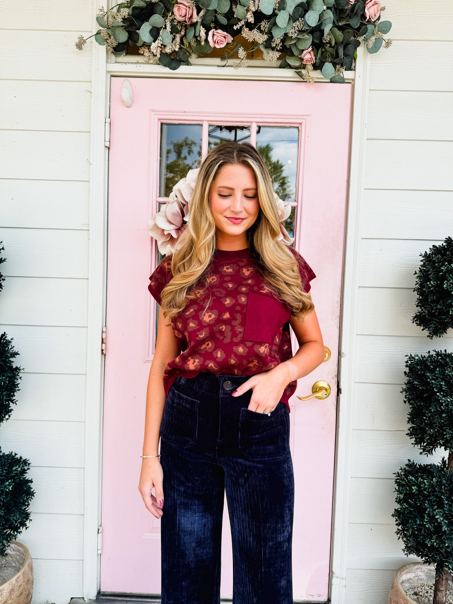 On To The Next Animal Print Cap Sleeve Top - Burgundy