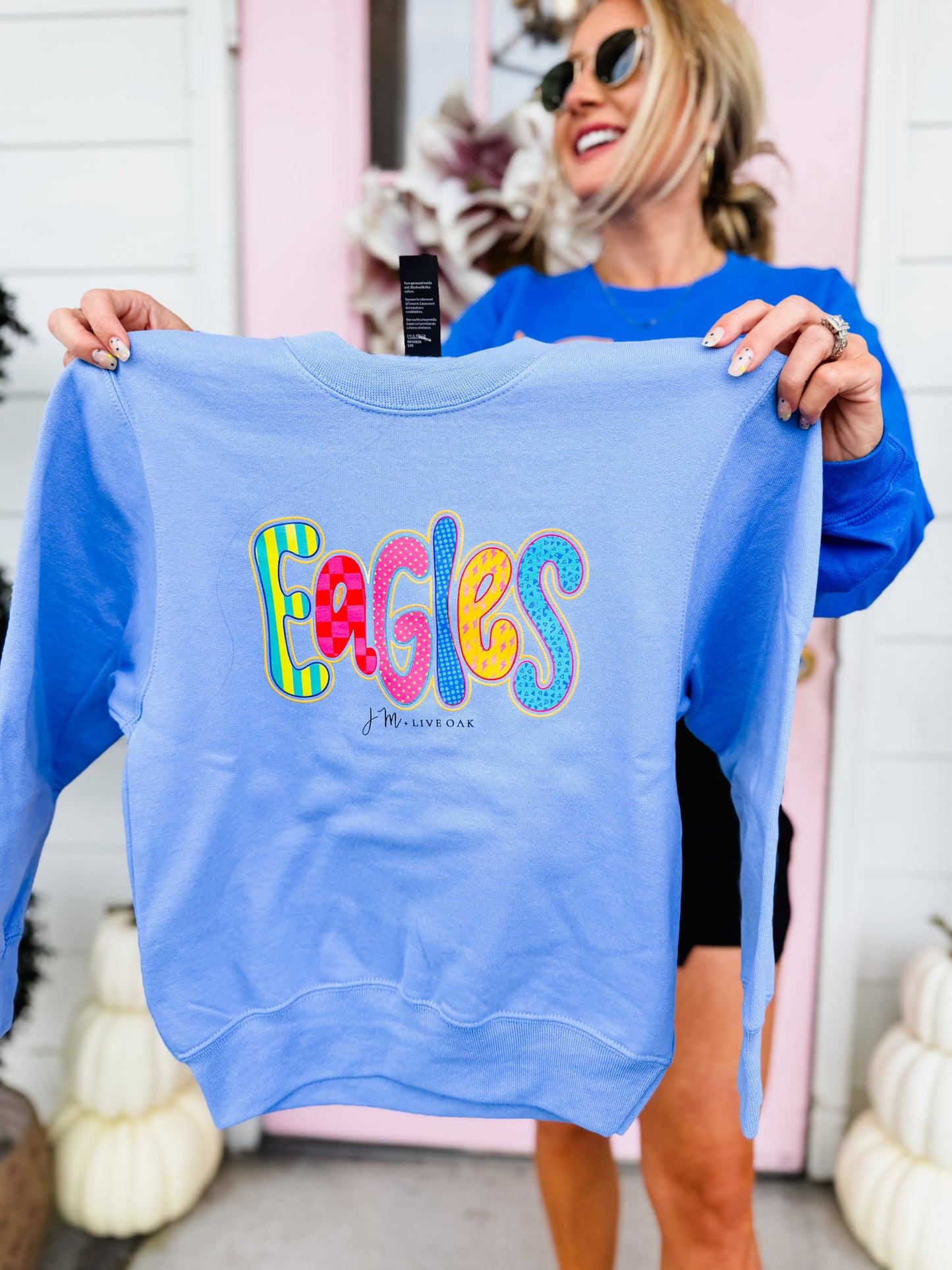 JM + Live Oak Colorful Eagle Sweatshirt - Carolina Blue - Youth