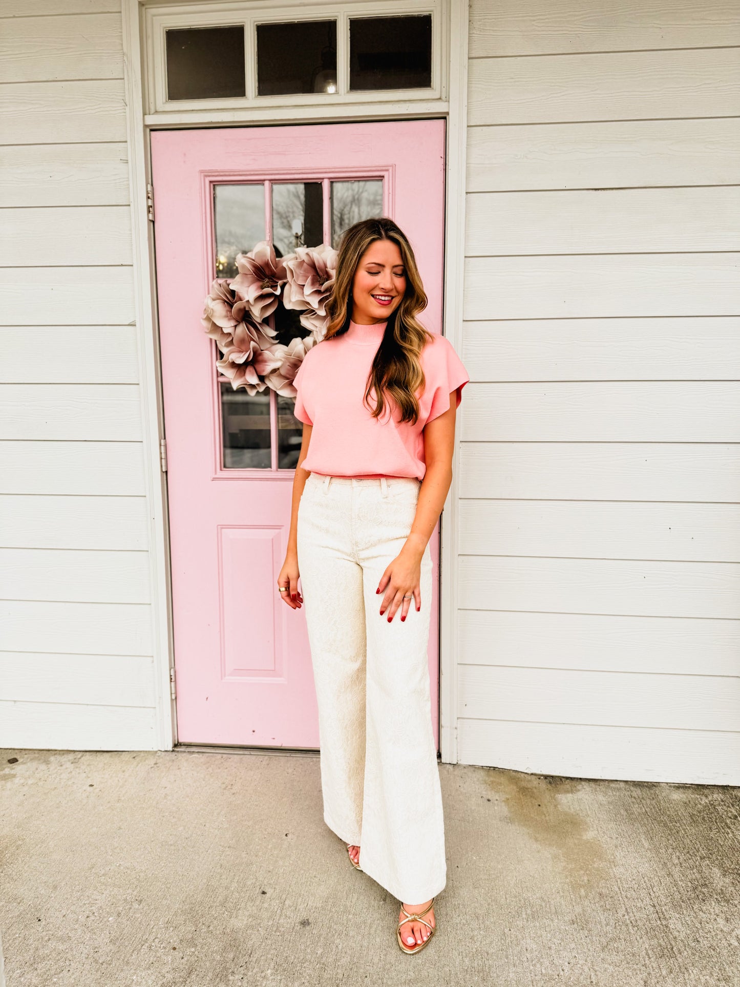 Must Have Mock Neck Short Sleeve Top - Apricot