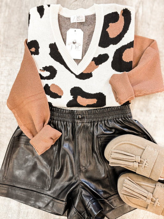 Mocha Leopard V-Neck Sweater