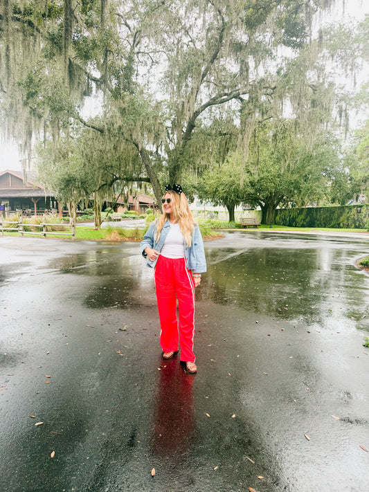 Come Back Linen Long Pants with Side Contrast - Cherry