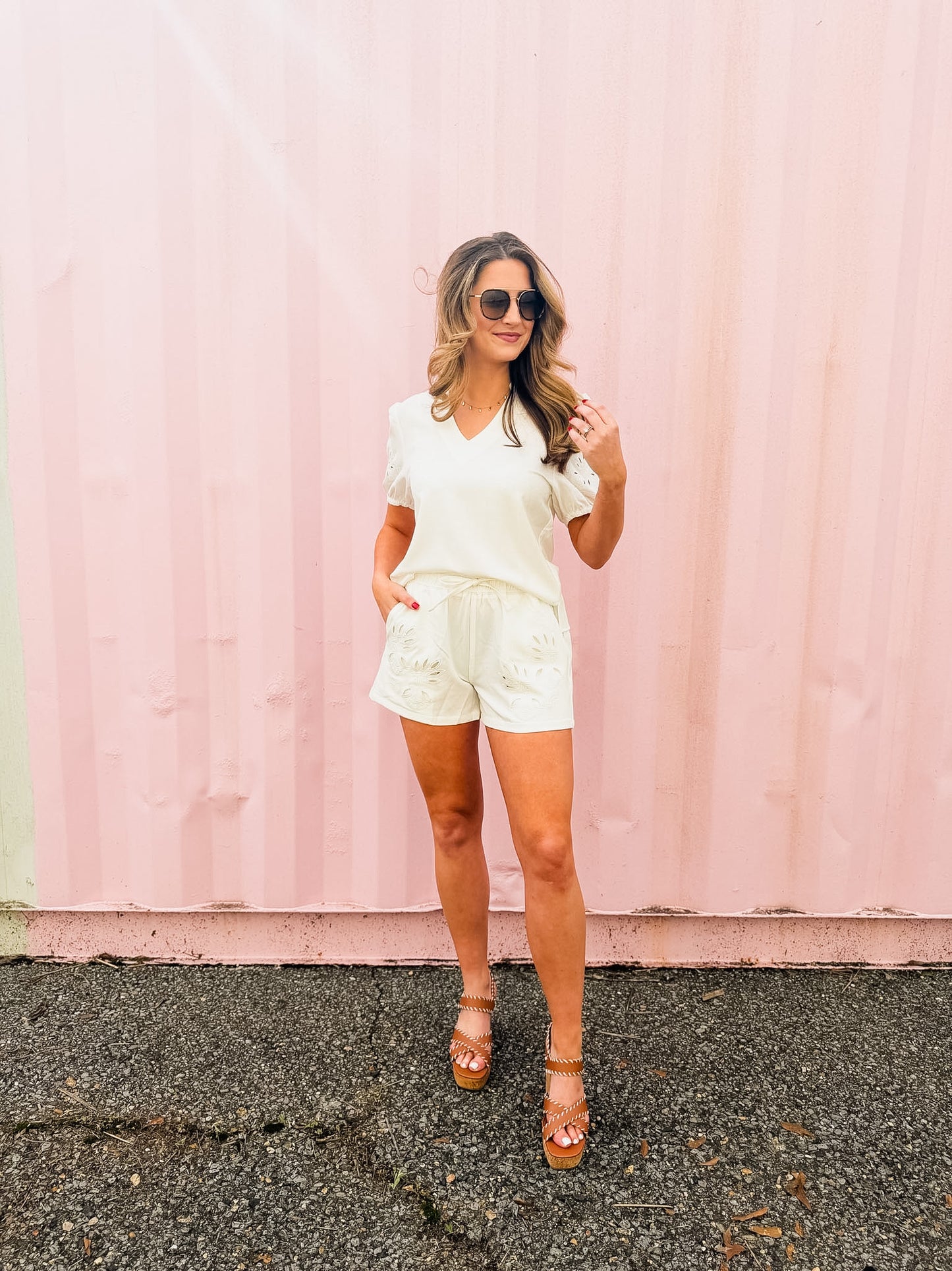 Elan Elastic Waist Eyelet Short - White