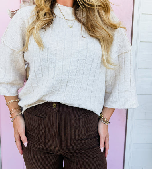 Start Up Ribbed Mock Neck Sweater - Oatmeal