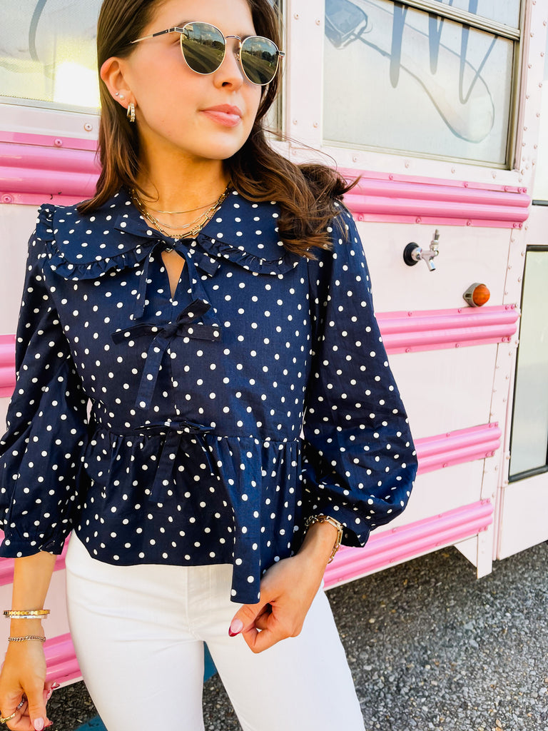 Tie A Bow On It Polka Dot Peplum Top