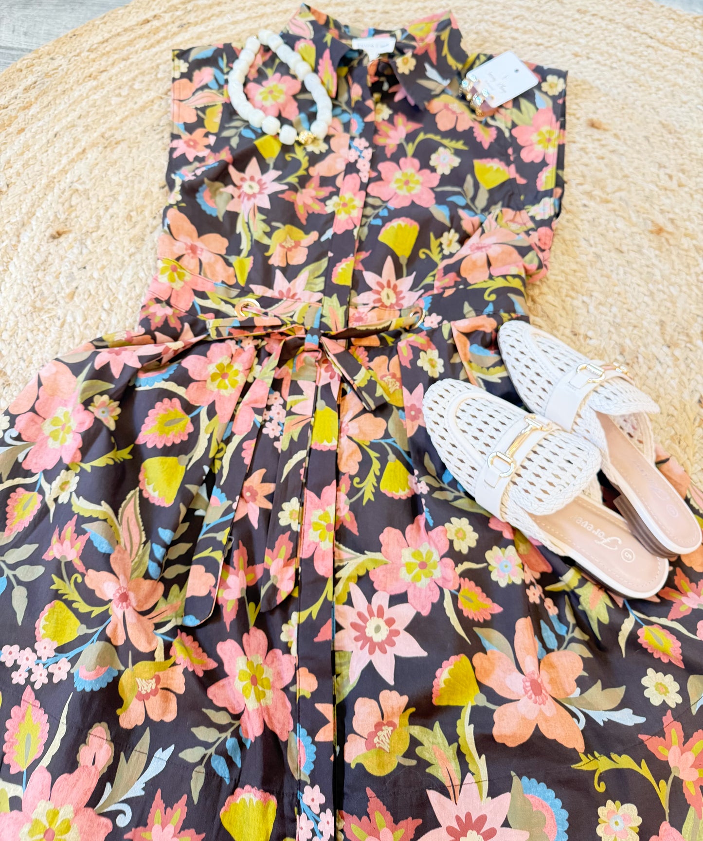 Fall Hard Floral Sleeveless Dress - Brown