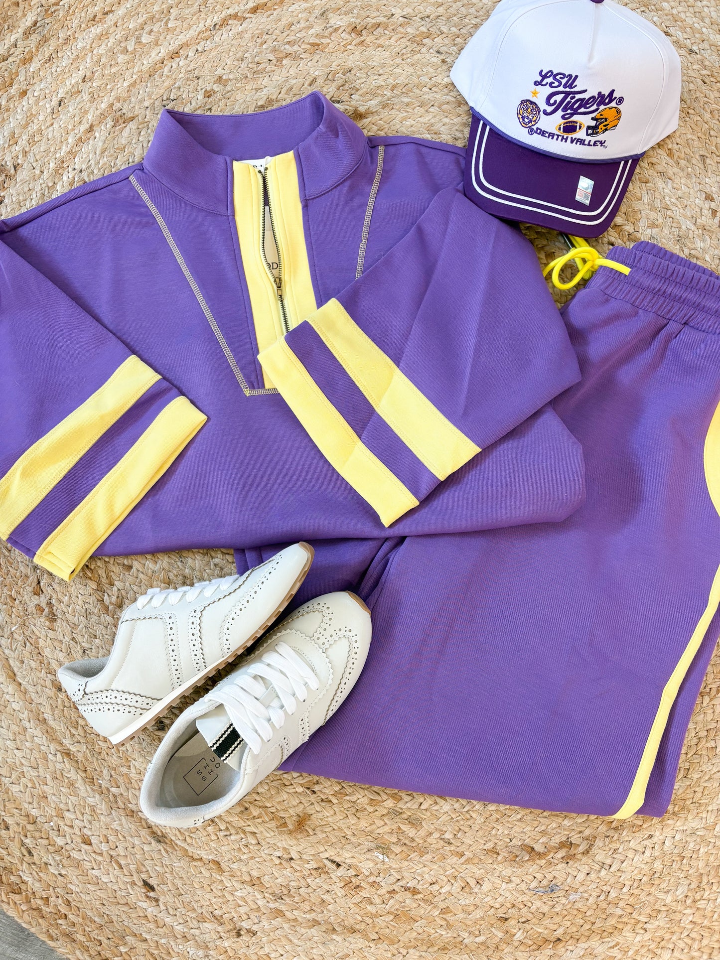 Cheer Up Contrast Trim Pant - Purple/Yellow