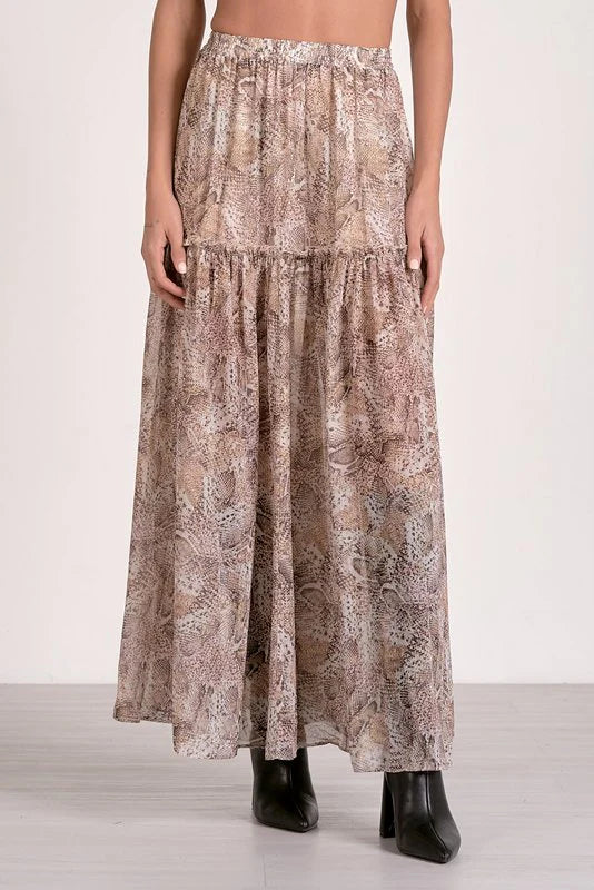 Elan Cheyenne Tiered Maxi Skirt - Natural Snake Skin