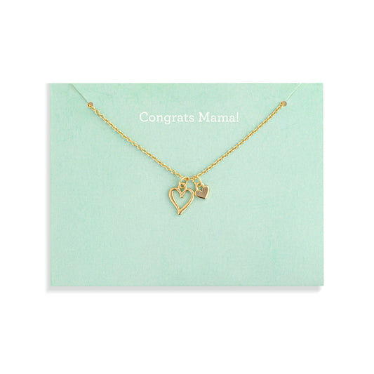 Congrats Mama Floral Card & Gold Heart Necklace - 16in
