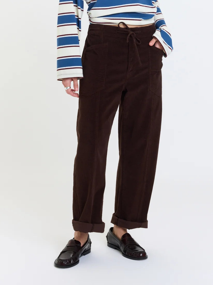 Daze Villa Drawstring Barrel Leg Pant - Chocolate