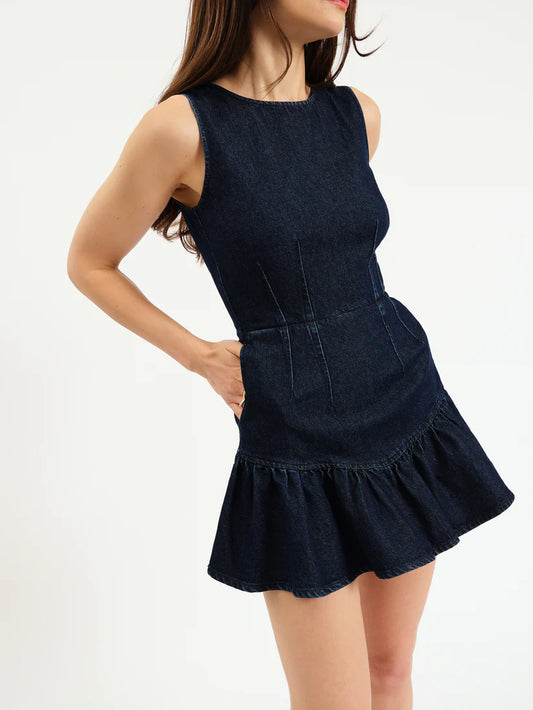Daze Laurel Ruffle Dress - Moonlight Rinse