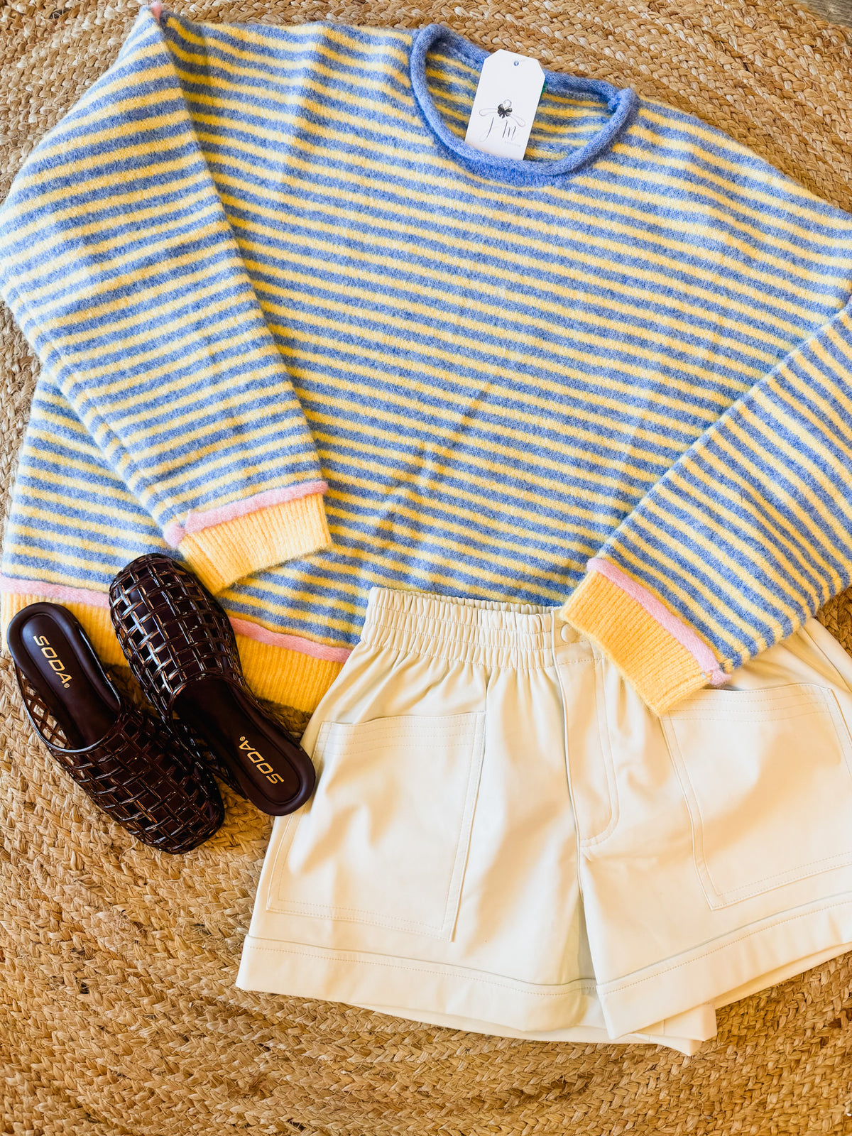 Spend Forever Stripe Pullover Sweater - Daisy/Sky