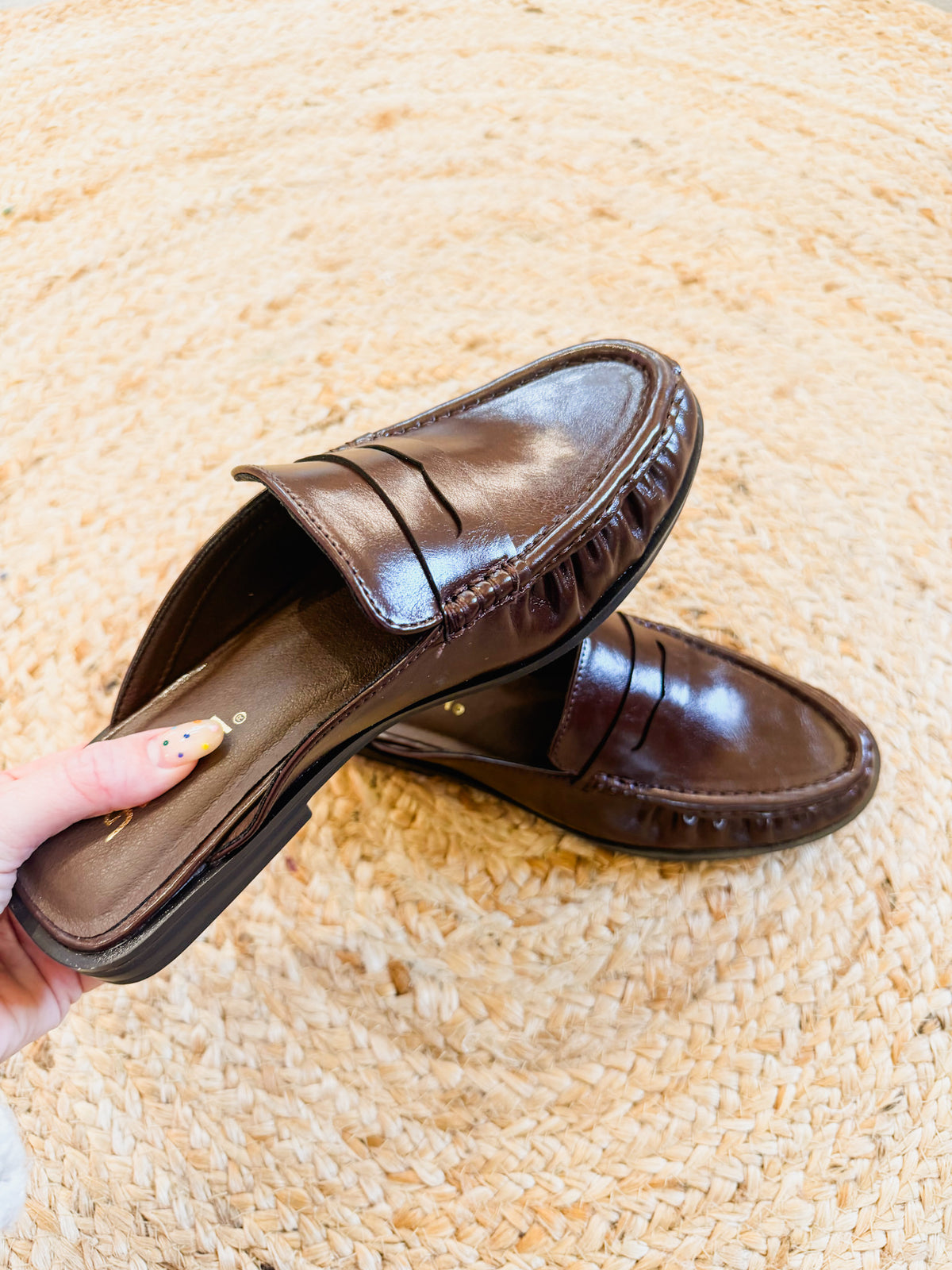 Pause Ruched Penny Loafer Mule - Brown