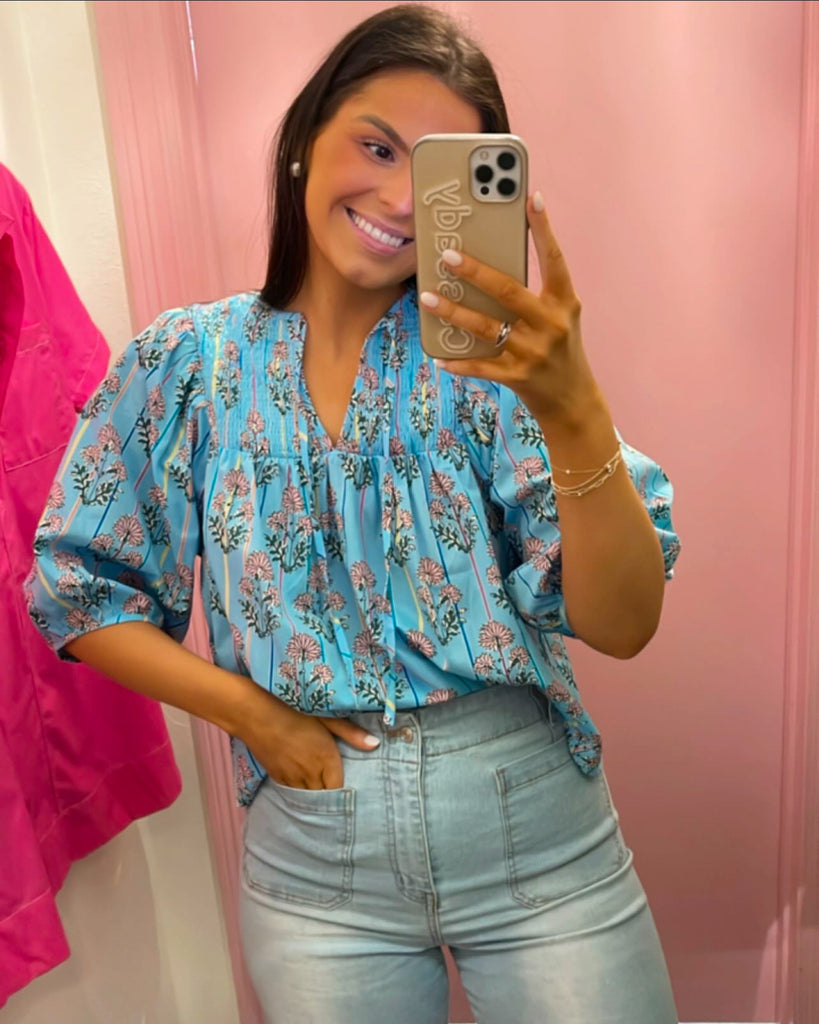 Flirty Girl Smocked Floral Print Top