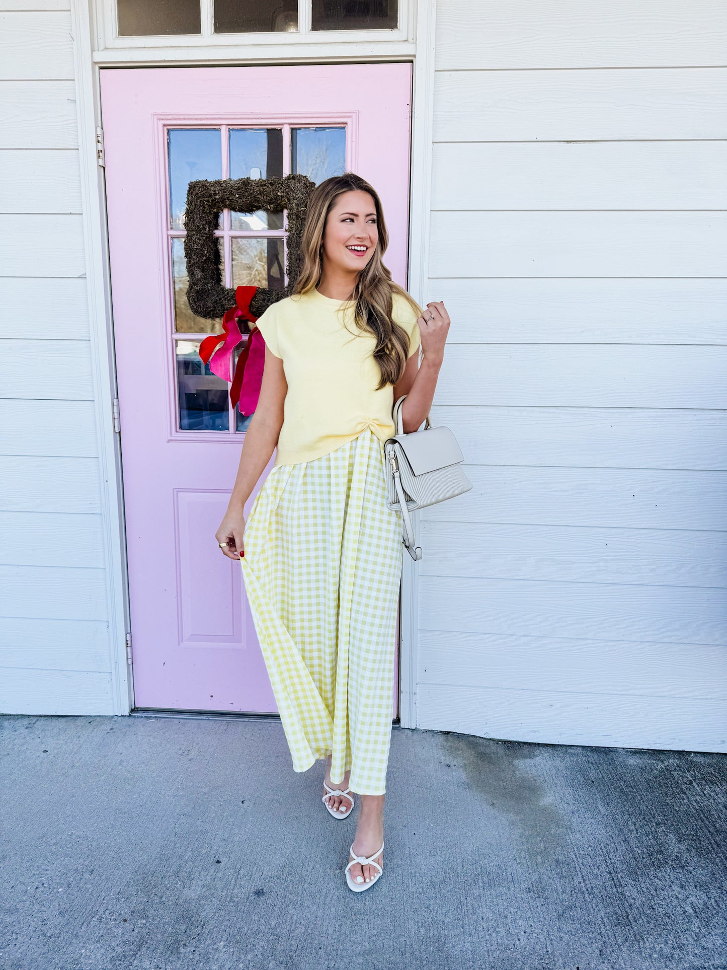 Light Of Mine Layered Gingham Midi Dress - Lemon