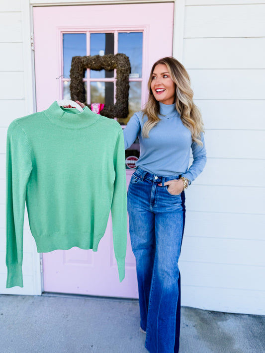 Anything But Basic Mock Neck Sweater - Mint