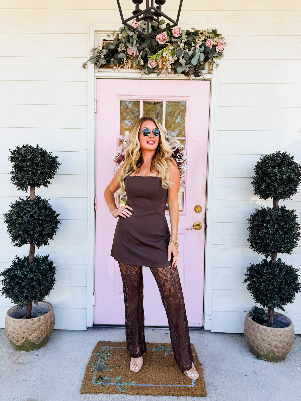 The Moment Lace Pant Strapless Two-Piece Set - Chocolate