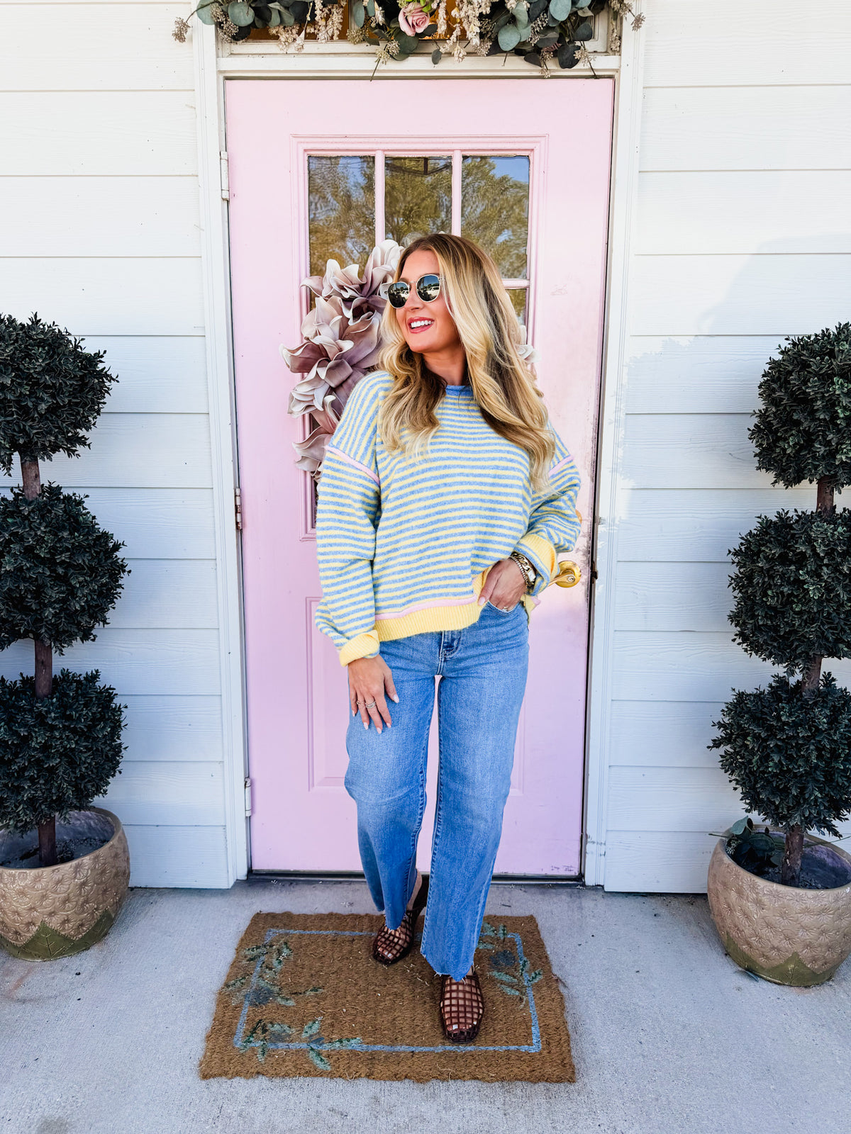 Spend Forever Stripe Pullover Sweater - Daisy/Sky