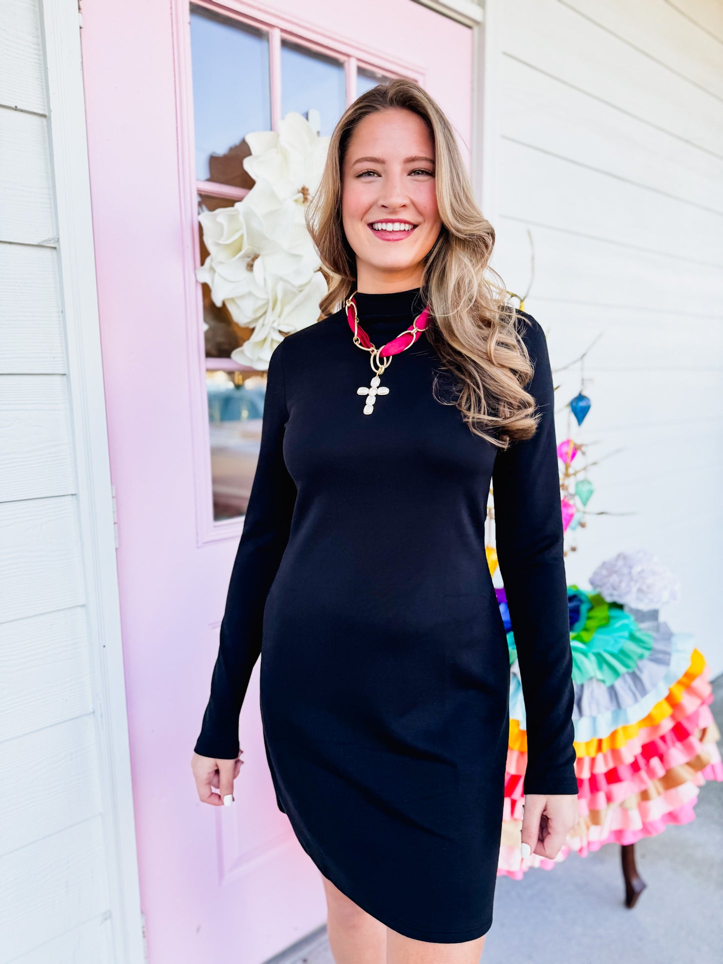 Hustle High Mock Neck Knit Mini Dress - Black