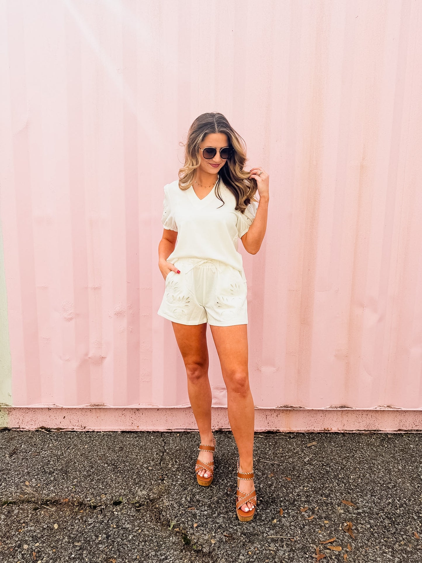 Elan Elastic Waist Eyelet Short - White