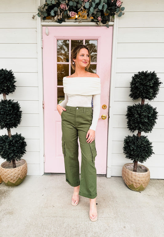 Daze The Squad Cargo Pants - Bronze Green Embellished