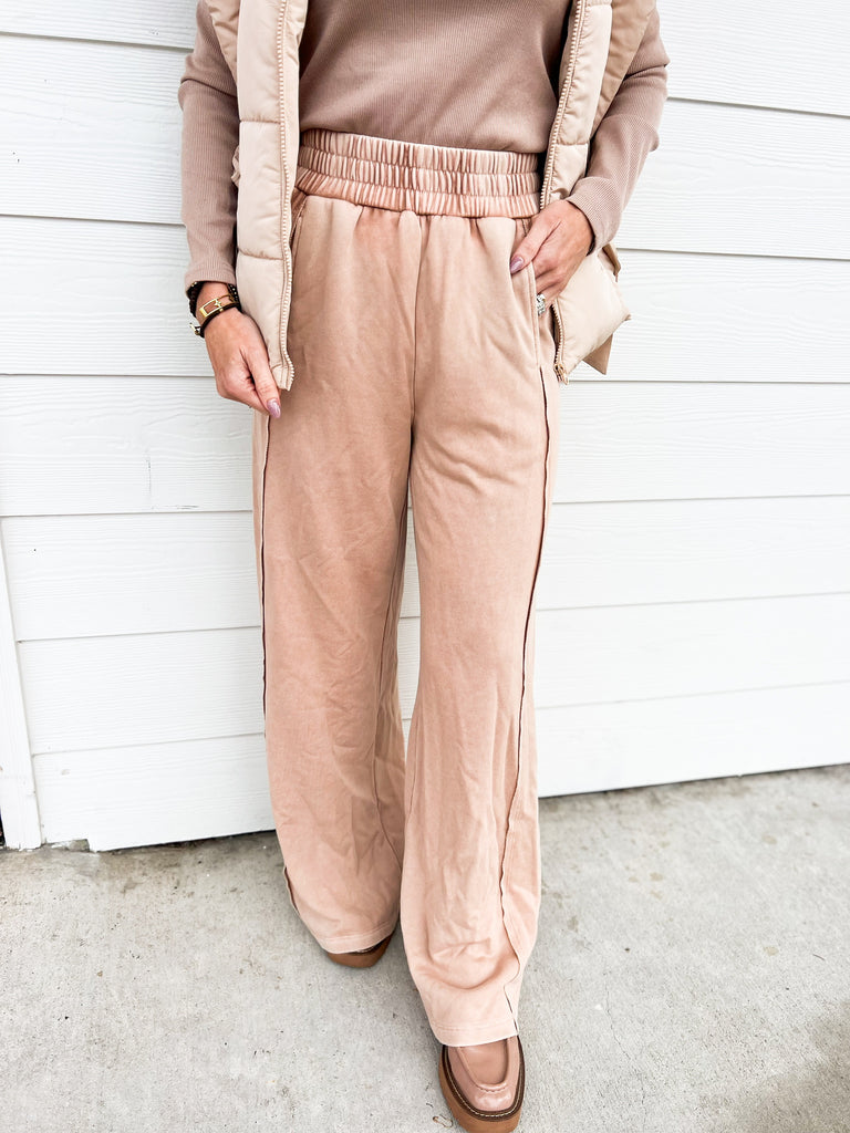 A Lot To Say Mineral Wash Wide Leg Pants - Pale Blush