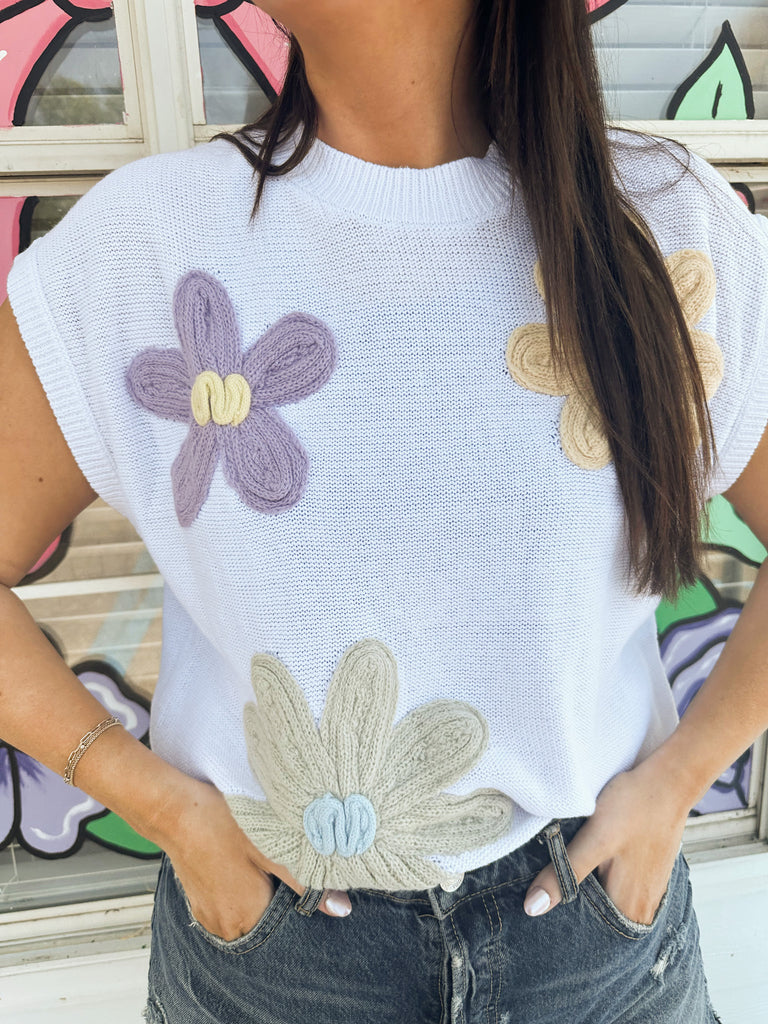 Clear Skies Floral Crochet Sweater
