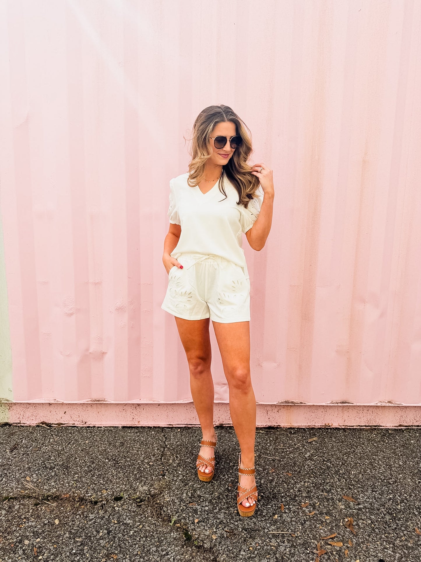 Elan Elastic Waist Eyelet Short - White